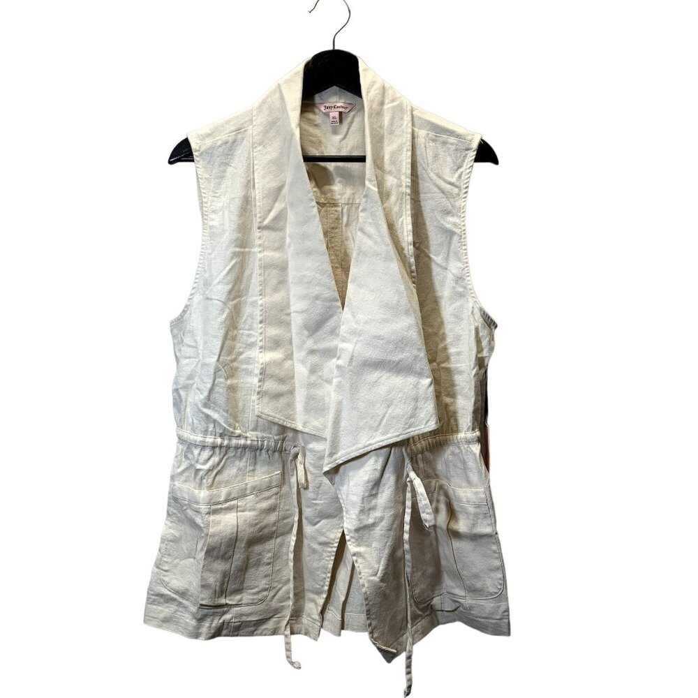 Juicy Couture Vest Womens XL Lagenlook Drawstring Cover Up Linen Blend NWT